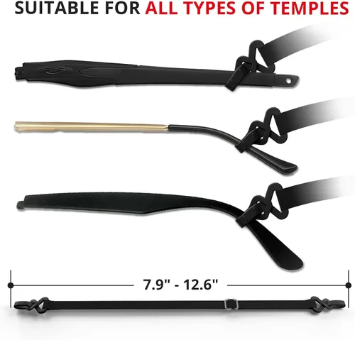 Miniatura 4 de X-Protector Correa para Gafas - 4 PCS, Negro - Correa para Gafas de Sol con Soporte Universal para Gafas - Correas Ajustables para Anteojos