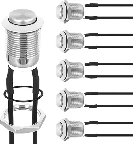 Miniatura 14 de Nilight Interruptor de botón de 0.472 in, 5 unidades con arnés precableado de acero inoxidable de 12 V 24 V, bloqueo automático, interruptores 5