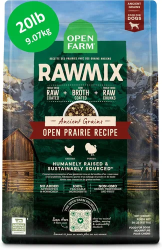 Open Farm, RawMix - Alimento seco para perros con granos antiguos, croquetas llenas de proteínas recubiertas en caldo de huesos con trozos crudos