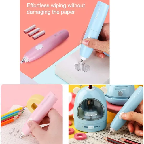 Miniatura 4 de Juego de sacapuntas eléctrico, caja de regalo, aspiradora de escritorio, borrador eléctrico con hoja de repuesto, borrador, sacapuntas automático a