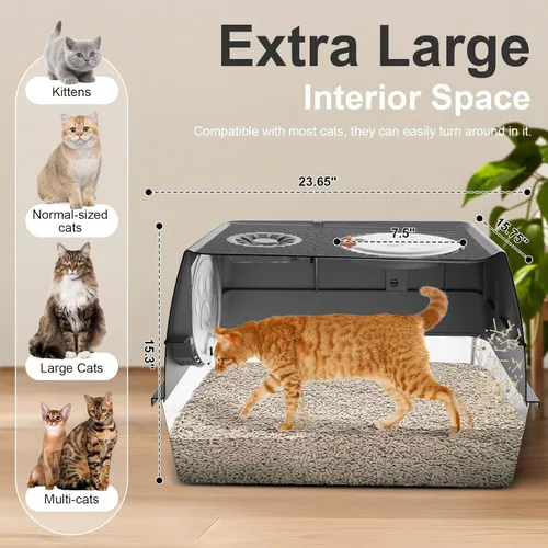 Miniatura 2 de 2PACK Stainless Steel Litter Box with Lid, XL Extra Large Litter Box Enclosed Top Entry Metal Litterbox for Big Cats & Multi-Cats, Easy Cleaning