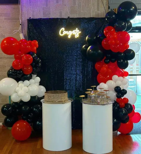 Miniatura 3 de Kit de arco de globos rojos, negros y blancos de ADOINBY, kit de guirnalda de globos con estrellas, 140 piezas, globos de diferentes tamaños