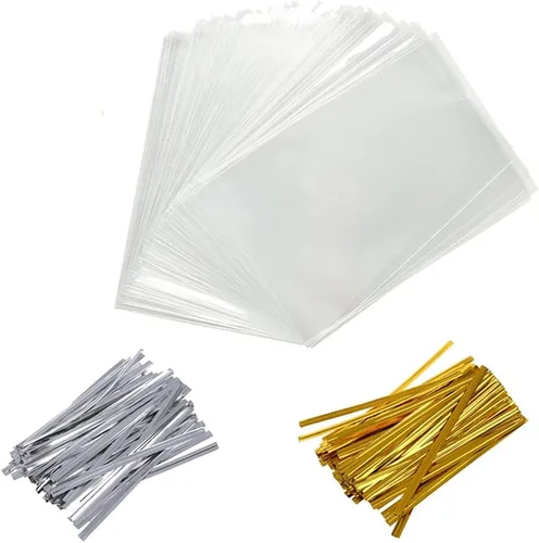 400 bolsas de celofán de 4 x 6 pulgadas, bolsas de regalo de Navidad, bolsas transparentes con 400 lazos giratorios para regalo de galletas de boda,