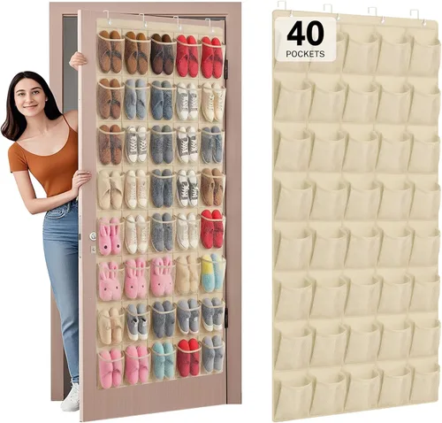 Organizador de Zapatos para Colgar en la Puerta con 40 Bolsillos - Organizador Colgante de Zapatos de Malla Grande, Perchero para Almacenamiento de