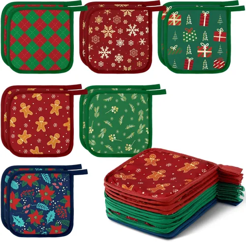 Miniatura 17 de Bencailor 12 soportes para ollas con bolsillo para cocina, guantes calientes para horno, bolsa de galletas, guantes de horno para cocina, regalo