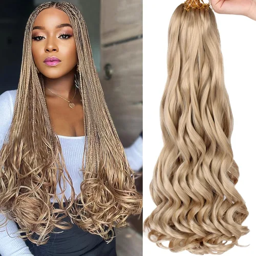 Miniatura 46 de COOKOO 9 paquetes de cabello rizado francés trenzado de 18 pulgadas, suave y flexible, cabello trenzado de alta calidad, rizos franceses, extensión