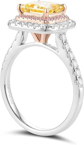 Miniatura 3 de DovEggs Anillo de compromiso de plata de ley PT950 con estampado de diamantes de imitación para mujer, 2 quilates, 0.276 x 0.276 in, amarillo