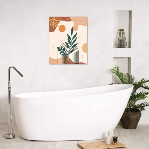 Miniatura 2 de MEECI Arte de pared minimalista bohemio de mediados de siglo, planta moderna con hojas verdes y doradas, lienzo botánico, arte de pared, pintura