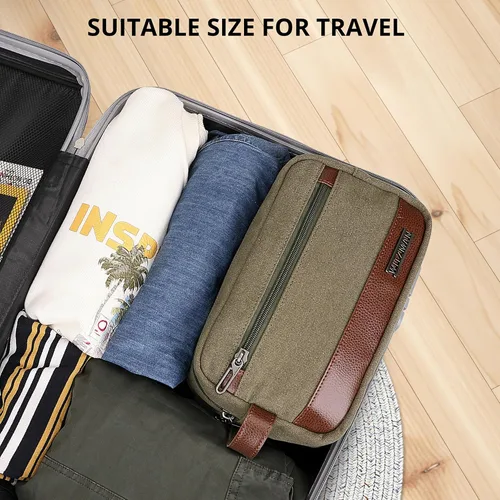 Miniatura 6 de WITZMAN Neceser de lona para hombre, organizador de kit de Dopp colgante, resistente al agua, bolsa de artículos de tocador de viaje, bolsa de baño