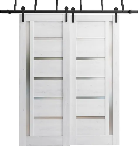 Miniatura 7 de Puertas corredizas de 48 x 96 pulgadas Quadro 4088 gris Nebraska con vidrio esmerilado Juego de herrajes resistentes de 6.6 pies Puertas