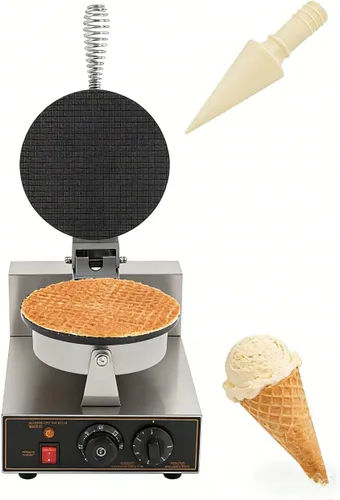 Máquina comercial de cono de helado, máquina de cono de gofres de acero inoxidable de 1200 W, con control de temperatura y tiempo, máquina eléctrica