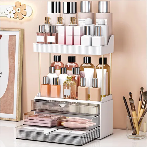Miniatura 11 de caktraie Organizadores y Almacenamiento de Baño - Organizador de Maquillaje de 3 Cajones y 2 Niveles, Cajón de Almacenamiento de Cosméticos