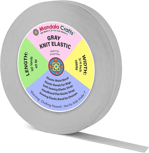 Miniatura 89 de Mandala Crafts Carrete de bandas elásticas anchas de 1/2 pulgada color beige para cinturas de pantalones, costura y manualidades DIY, 88 yardas