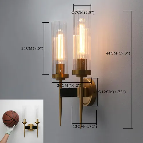 Miniatura 8 de Phansthy Aplique de pared de latón antiguo, lámpara de tocador de baño, iluminación de pared con pantalla de cristal blanco ciclinder de 2.8