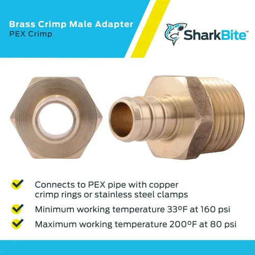 Miniatura 4 de SharkBite - Adaptador macho MNPT de 1/2 pulgada con crimpado, accesorio de fontanería de latón, tubo PEX, cobre, UC120LFA