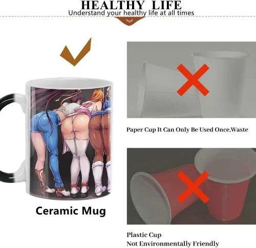 Miniatura 5 de Taza de café divertida, regalos de elefante blanco para adultos, taza de café de belleza de anime, taza que cambia de color (11 onza), regalos