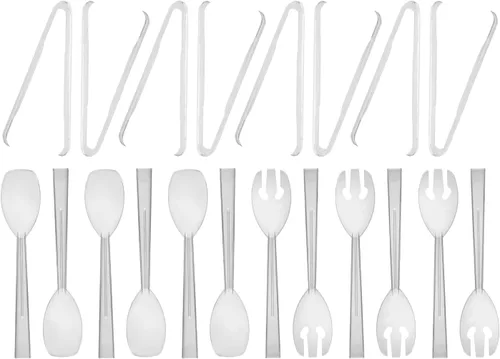Miniatura 9 de Party Essentials Kit de utensilios de plástico para servir bufé, cucharas, tenedores, pinzas, 20 piezas, color negro