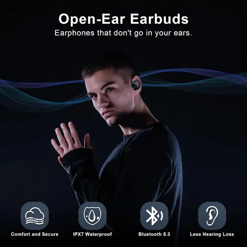Miniatura 8 de Auriculares de oreja abierta, IPX7 impermeables, Bluetooth 5.3 True Wireless Sports Over Ear Auriculares con ganchos para los oídos, micrófono