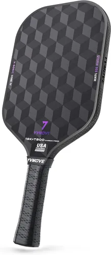 YVmove T800 Carbon Fiber Pickleball Paddle with 16mm Dynamic Core, Premium Pickle Ball Thermoformed Unibody, Elongated Shape, Enhanced Power & Gris