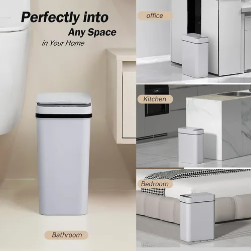 Miniatura 8 de FRESHLIX - Cubo de basura automático para baño de 10 litros, pequeño basurero inteligente delgado de plástico con tapa, sensor de movimiento A-Basic