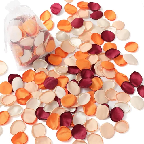 Serwalin 300 piezas de pétalos de rosa de seda, pétalos de flores para bodas, pétalos burdeos, dorados, blancos, pétalos falsos naranjas para