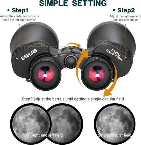Miniatura 7 de ESSLNB Binoculares Gigantes de Astronomía 15X70 con Adaptador para Teléfono, Adaptador de Trípode y Bolsa de Transporte FMC Binoculares Impermeables