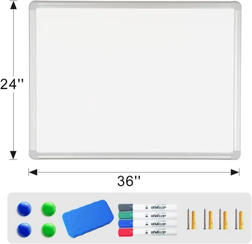 Miniatura 2 de DEVELOP Pizarra blanca magnética de borrado en seco de 24 x 36 pulgadas, marco de aluminio montado en la pared con bandeja de marcadores desmontable