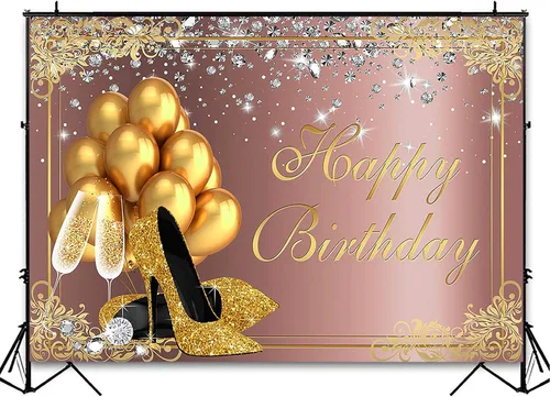 Miniatura 4 de Avezano Telón de fondo de cumpleaños de color oro rosa para mujeres y niñas, globos dorados, tacones altos, fiesta de cumpleaños, sesión de fotos