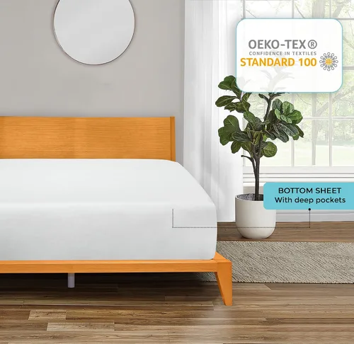 Miniatura 6 de ROYALE LINENS Sábana bajera ajustable de 300 hilos 100% algodón peinado de fibras largas, tamaño Queen, sábana inferior súper suave con bolsillo