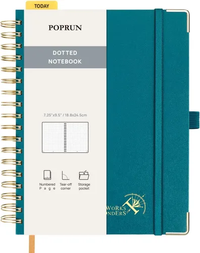 Miniatura 27 de POPRUN - Cuaderno de notas con espiral y puntos, diario A5 de 5.75" x 8.25", papel grueso de 120 gsm, 141 páginas numeradas, tapa dura para hombres