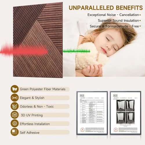 Miniatura 3 de Paneles acústicos de pared, paquete de 6 unidades de tamaño total de 72 x 48 pulgadas, paneles acústicos decorativos autoadhesivos para pared