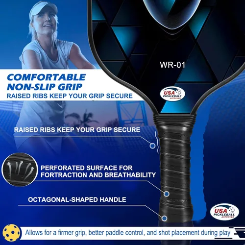 Miniatura 5 de Carbon Fiber Pickleball Paddles Set of 4 or 2 Rackets,USAPA Approved Pickleballs Equipment with Balls,Bag,Accessories,Carbon Fiber T300 Lightweight