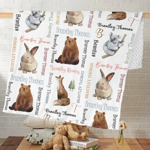 Miniatura 7 de Manta de bebé personalizada con nombre, manta de felpa de doble capa con respaldo punteado, manta de bebé niño recién nacido, suave animales