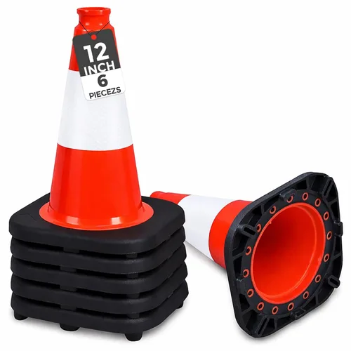 Miniatura 15 de BESEA Paquete de 4 conos de tráfico rojos de 12 pulgadas con collar reflectante de 4 pulgadas, conos de seguridad de PVC resistentes con base de 8.5
