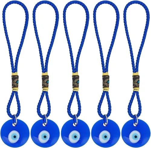 Miniatura 8 de 5 piezas de adorno colgante azul de ojo turco para coche, colgante de cristal colgante de coche de buena suerte, amuleto turco griego, accesorio
