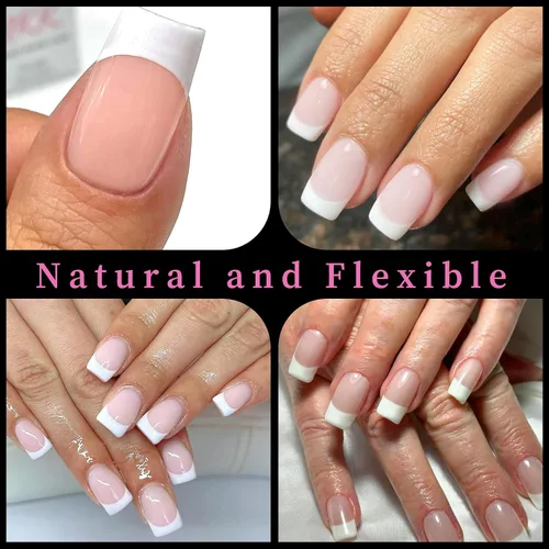 Miniatura 5 de AddFavor Uñas Postizas de Punta Francesa Cortas, 120 piezas Uñas Postizas Blancas con Punta Francesa Uñas Postizas Cuadradas Nude Uñas Acrílicas