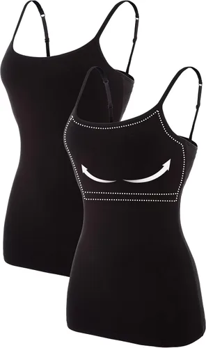 Miniatura 99 de Camisa Attraco de algodón, con tirantes estilo espagueti, con brasier incorporado, 2 paquetes, para mujer