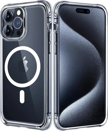 Miniatura 13 de Mkeke Funda magnética diseñada para iPhone 15 transparente, compatible con Magsafe, [no amarilla] [protección contra caídas de grado militar] fundas