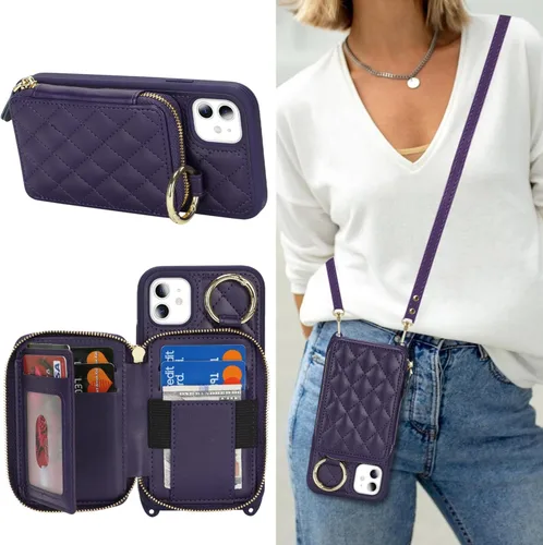 Miniatura 24 de Funda Cartera Bandolera para iPhone 11, Cuero PU Cremallera Bolso Cartera Funda Plegable con Tapa, Funda Folio con Soporte con Ranuras para Tarjetas