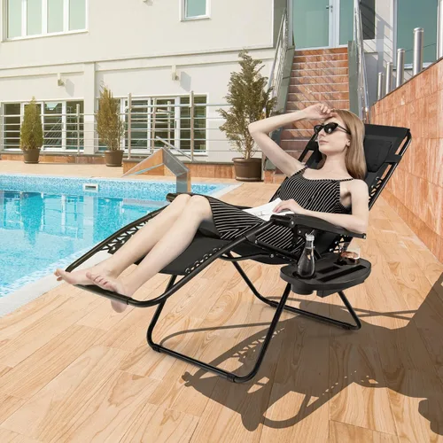 Miniatura 2 de Giantex Zero Gravity - Silla reclinable para patio al aire libre con portavasos y almohada extraíble, respaldo ajustable, silla de salón