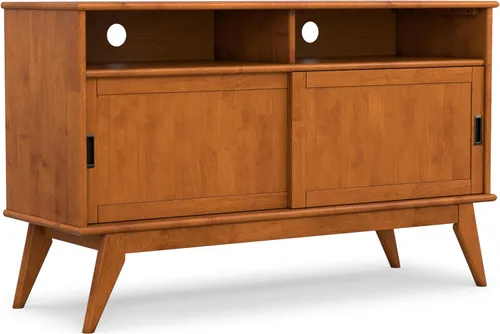 Miniatura 15 de SIMPLIHOME Draper Soporte de TV – Consola baja de madera maciza de 60 pulgadas de ancho en negro, centro de entretenimiento moderno de mediados