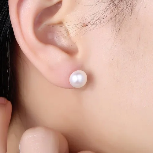 Miniatura 2 de ALYC Pearl Earrings Freshwater Pearl White Button Stud Earrings with 925 Sterling Silver for Women