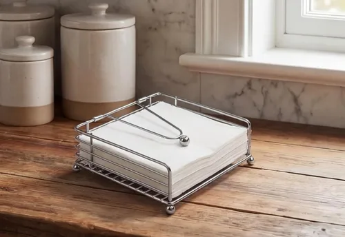 Miniatura 5 de hiwafifi Servilletero para mesa, dispensador de servilletas plano con brazo pesado, soporte cuadrado de papel de cóctel de elegante hierro rústico