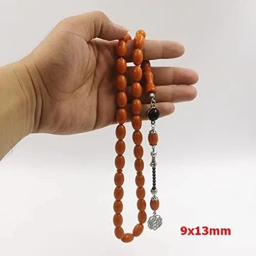 Miniatura 5 de Tasbih - Rosario musulmán de resina naranja con accesorios de piedra de ónix, pulsera de pavo, cuentas de oración islámica