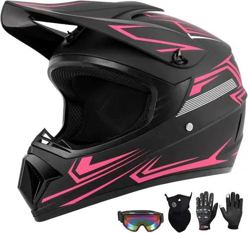 Miniatura 10 de Juego de 4 cascos de motocross para niños y jóvenes (guantes con gafas), casco de motocicleta de cara completa aprobado por DOT, ATV, BMX, bicicleta