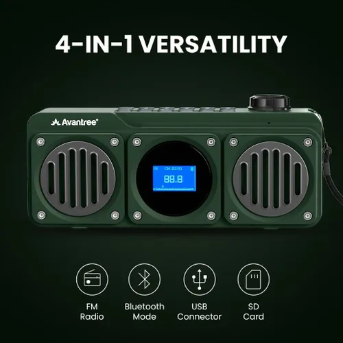 Miniatura 3 de Avantree Boombyte - Radio FM portátil y altavoz Bluetooth con excelente sonido estéreo, acabado de metal, tiempo de reproducción recargable largo