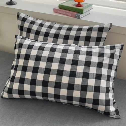 Miniatura 9 de DONEUS Juego de funda de edredón a cuadros 100% algodón lavado como lino súper suave y cómodo, juego de ropa de cama de 3 piezas a cuadros negros