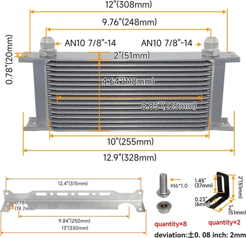 Miniatura 4 de Kit de soporte de montaje para enfriador de aceite de 16 filas 10AN con placa apilada para motor, enfriador de aceite de transmisión de aluminio