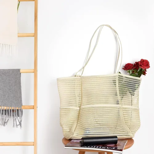 Miniatura 4 de Bolsa de playa - Bolsa tote de malla para vacaciones en la playa, ropa para mujeres, bolsa para piscina para viajes, piscina, crucero familiar