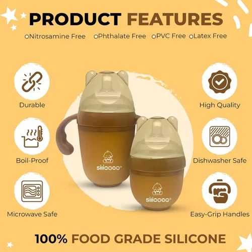Miniatura 3 de Generic Biberones de silicona para bebés, paquete de 2 con chupetes, juego de alimentación infantil ecológico para recién nacidos y niños pequeños